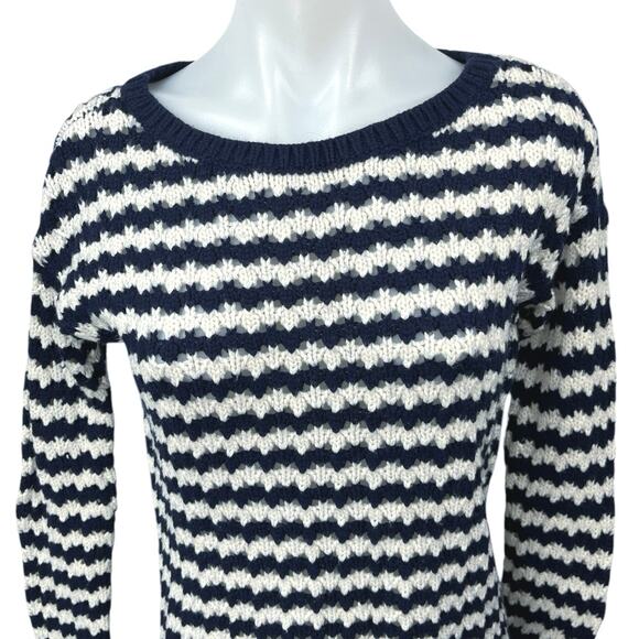 Ann Taylor LOFT Black White Striped Wool Open Knit Long Sleeve Sweater Top Sz S - Picture 3 of 5